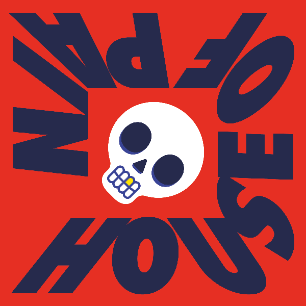 "House of Pain" und ein stilisierter Totenkopf auf rotem Hintergrund