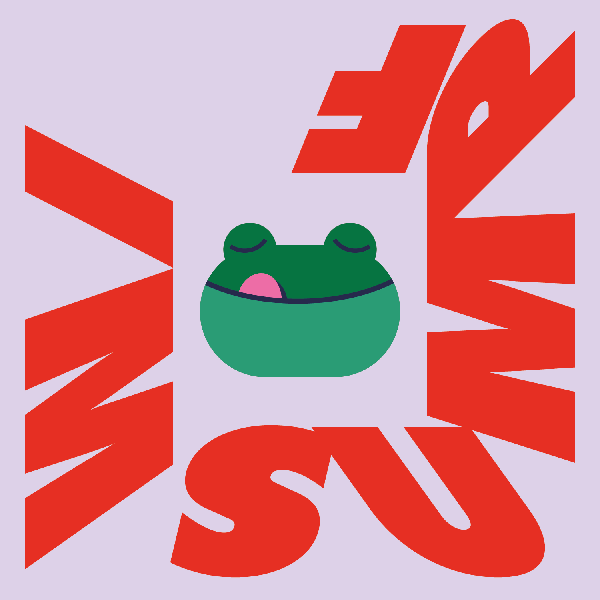 "Im Sumpf" und ein stilisierter Frosch auf fliederfarbenem Hintergrund.